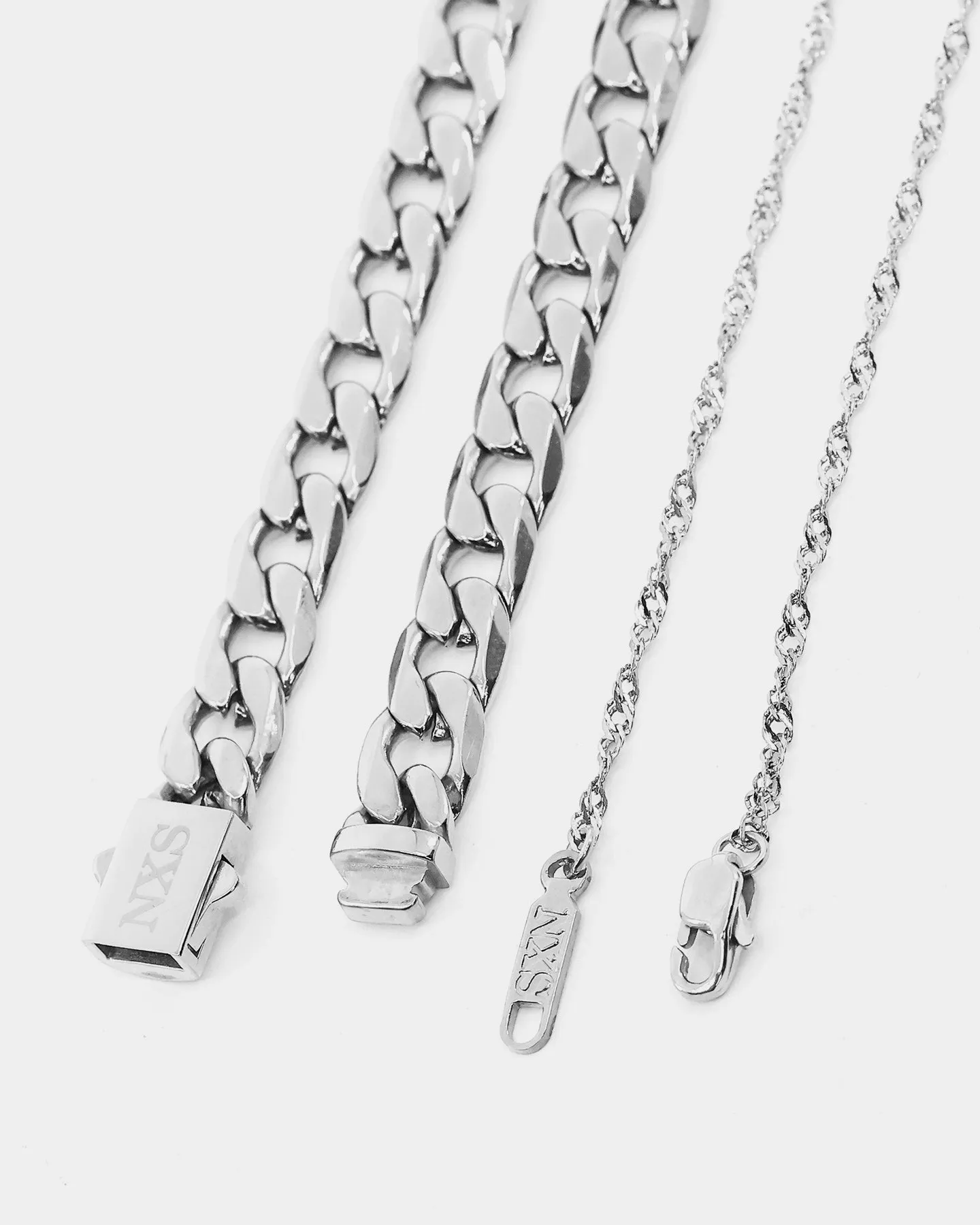 NXS Diamond Cut Double Chains White Gold