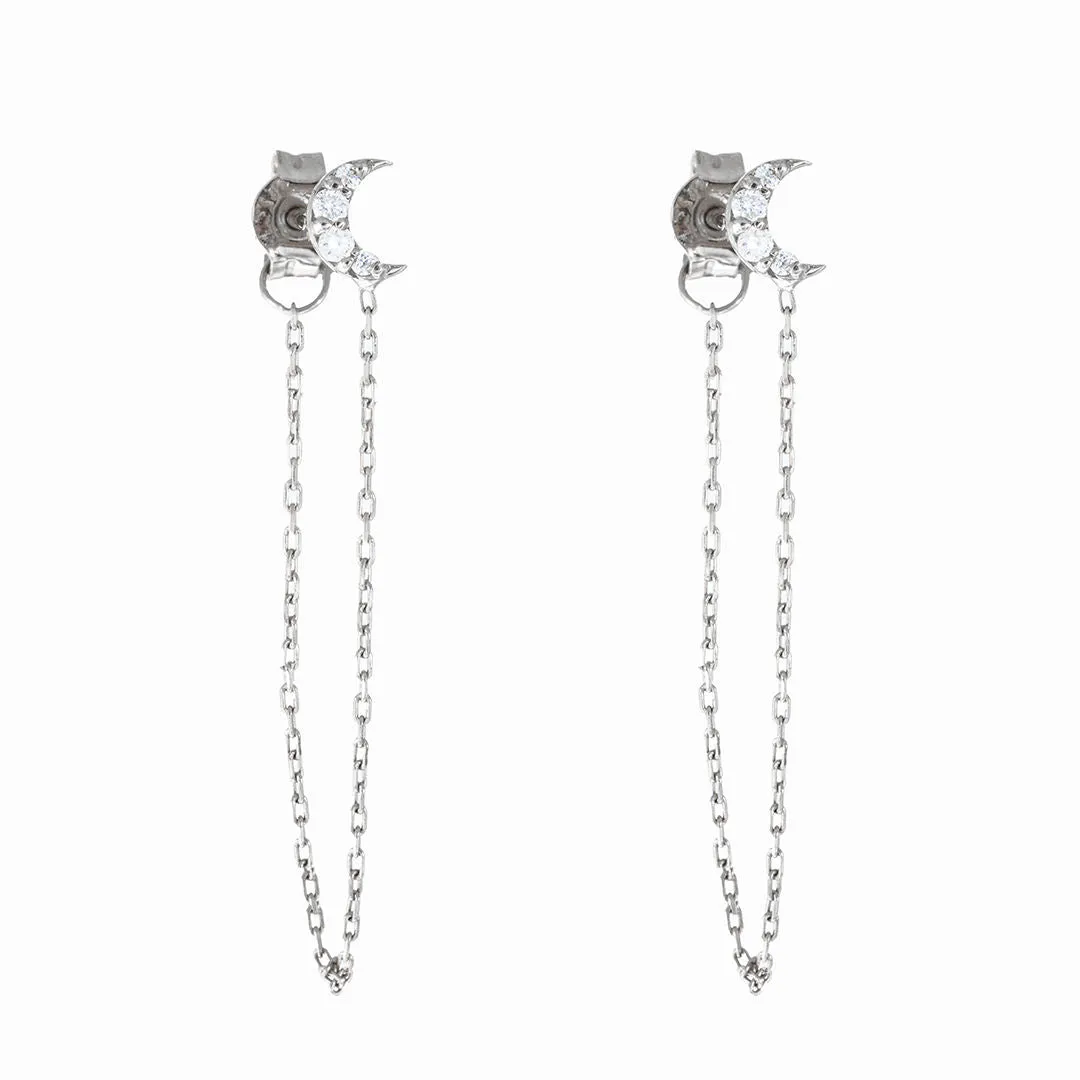 Over the Moon 18K White Gold Earring w. Diamonds
