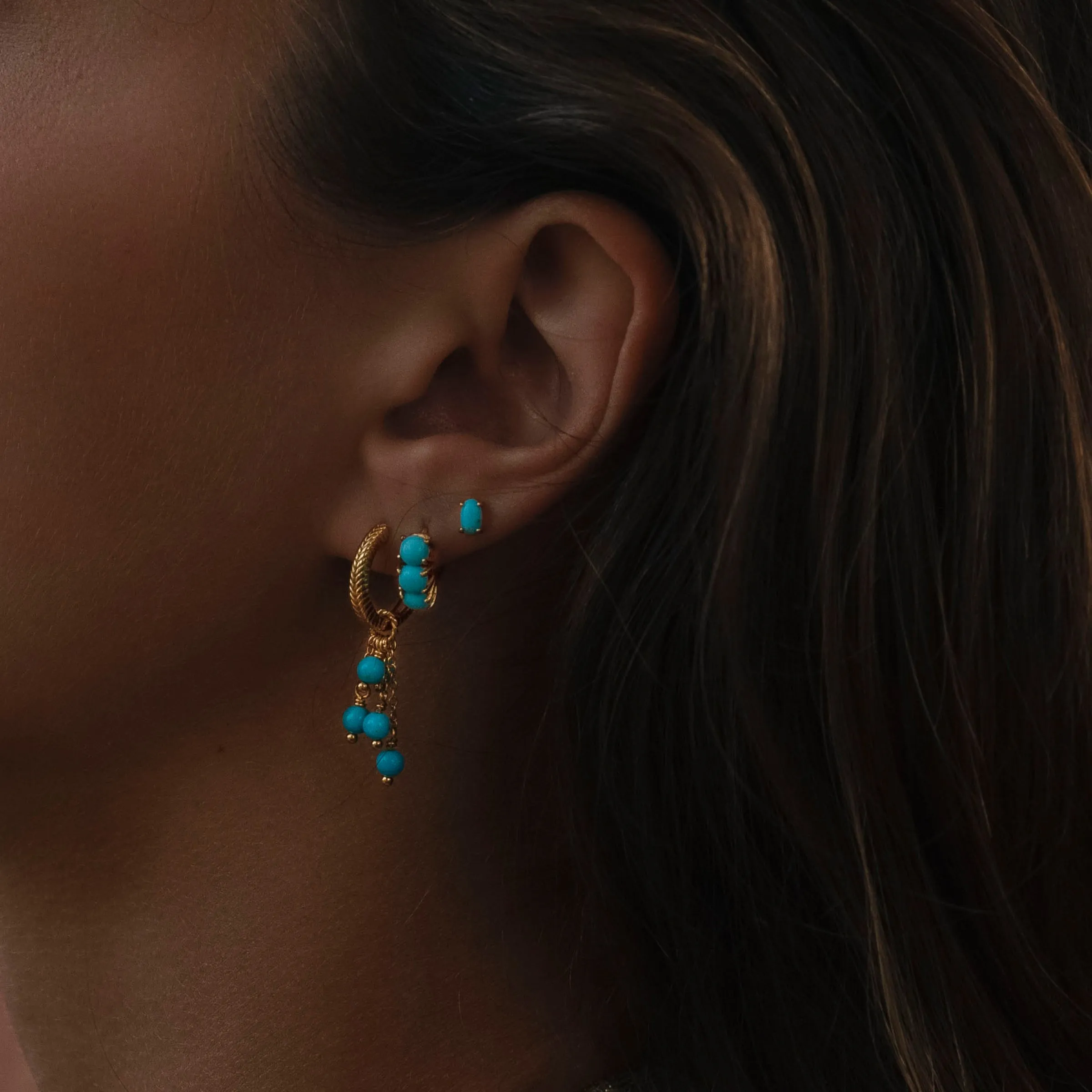 PASHA mini 18K Gold Plated Hoop w. Turquoise