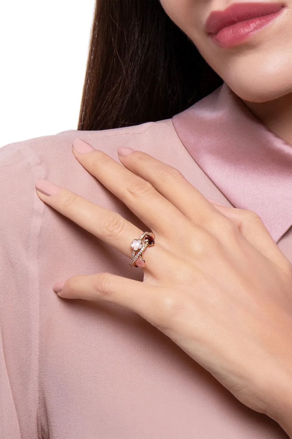 Pasquale Bruni Figlia Dei Fiori 18ct Rose Gold Diamond Gemstone Twist Ring
