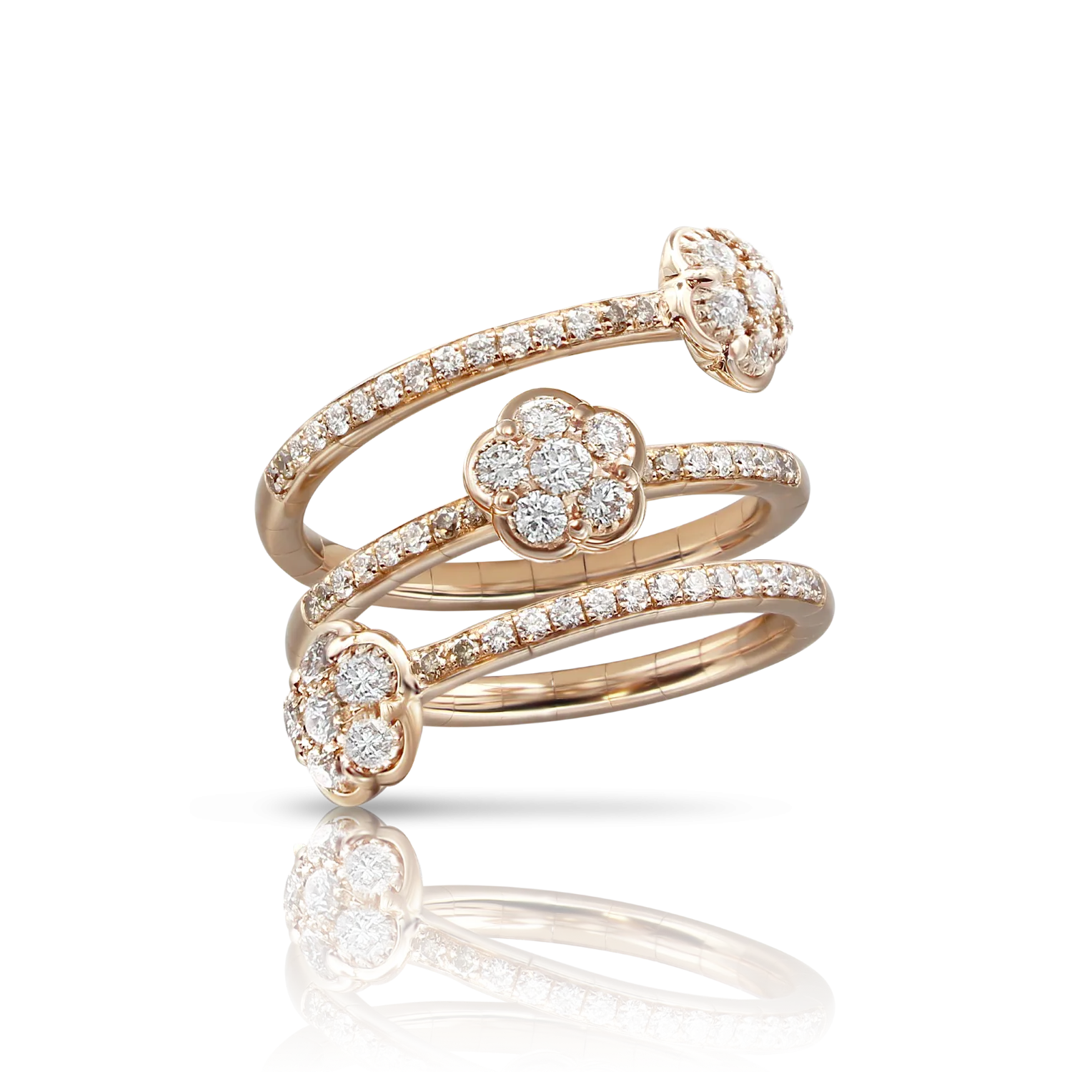 Pasquale Bruni Figlia Dei Fiori 18ct Rose Gold White and Champagne Diamond Three Flower Ring