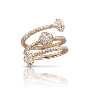 Pasquale Bruni Figlia Dei Fiori 18ct Rose Gold White and Champagne Diamond Three Flower Ring