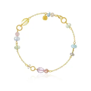 Piccolo 18K Gold Bracelet w. Aquamarine, Chalcedony, Citrin & Quartz