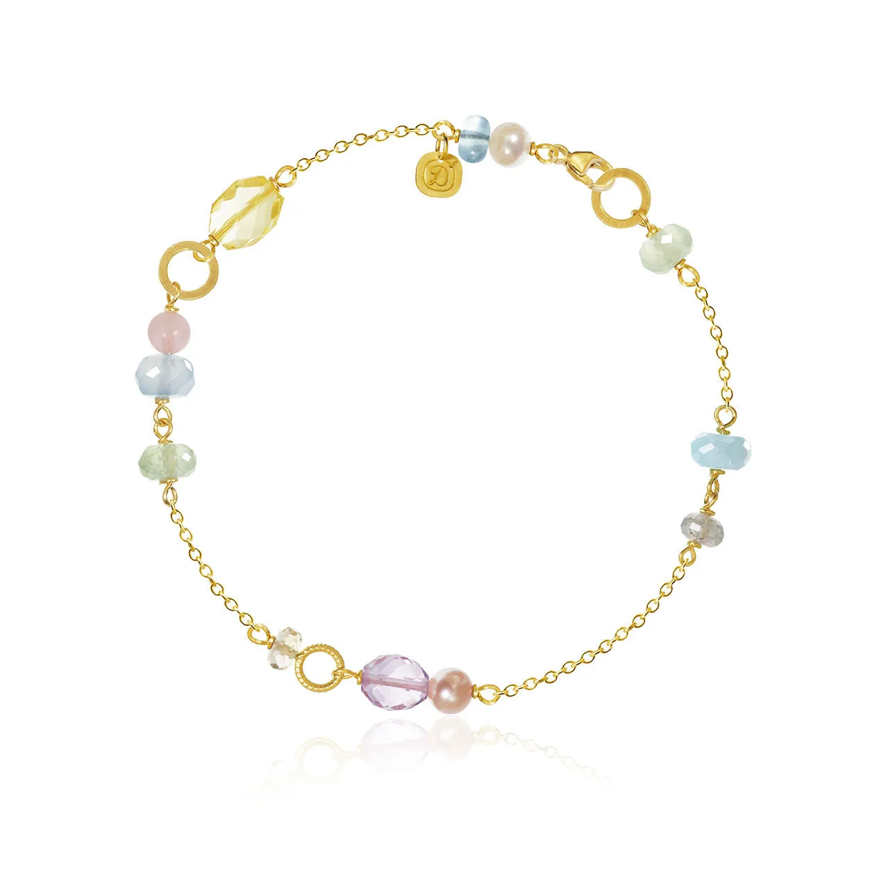 Piccolo 18K Gold Bracelet w. Aquamarine, Chalcedony, Citrin & Quartz