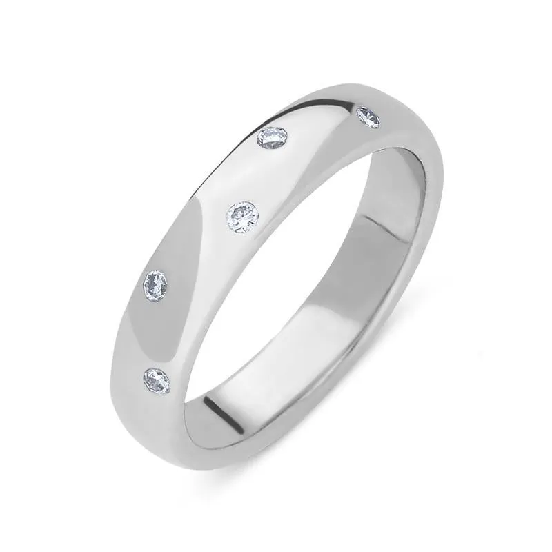 Platinum 0.11ct Diamond Five Stone Court Shaped Wedding Ring
