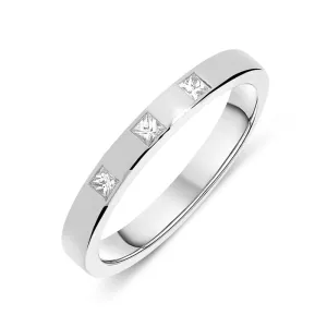 Platinum 0.12ct Diamond Three Stone Princess Cut Half Eternity Ring