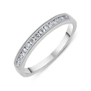 Platinum 0.20ct Diamond Milgrain Edged Wedding Half Eternity Ring