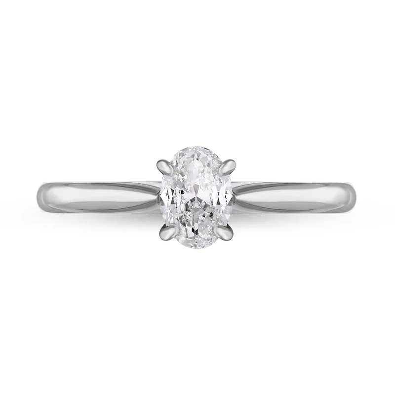 Platinum 0.46ct Diamond Oval Cut Four Claw Solitaire Ring