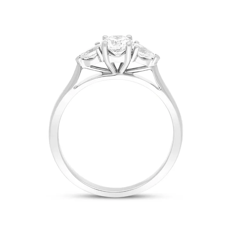 Platinum 0.46ct Diamond Round Brilliant and Pear Cut Three Stone Ring