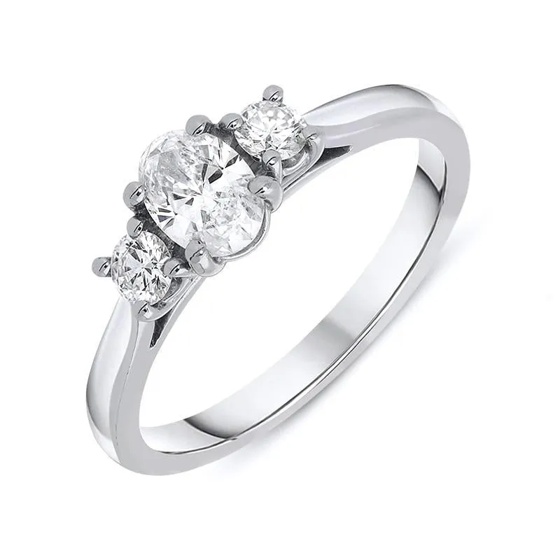 Platinum 0.58ct Diamond Oval Cut Trilogy Ring