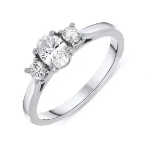 Platinum 0.58ct Diamond Oval Cut Trilogy Ring