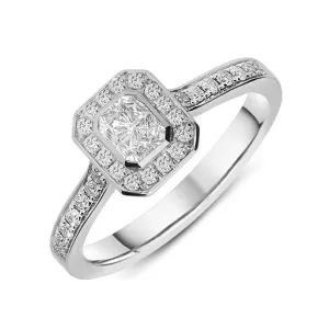 Platinum 0.63ct Diamond Emerald Cut Framed Cluster Ring