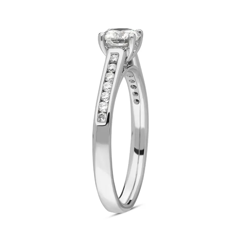 Platinum 0.66ct Diamond Brilliant Cut Solitaire Shoulder Set Ring