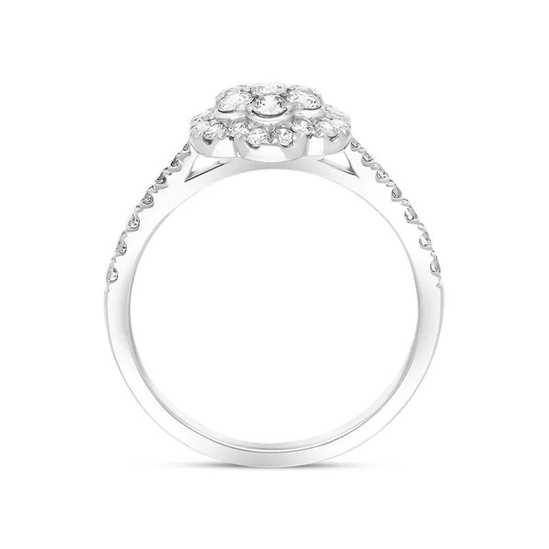Platinum 0.68ct Diamond Shoulder Set Cluster Ring
