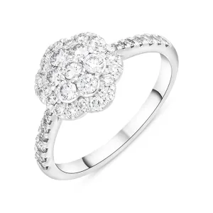 Platinum 0.68ct Diamond Shoulder Set Cluster Ring