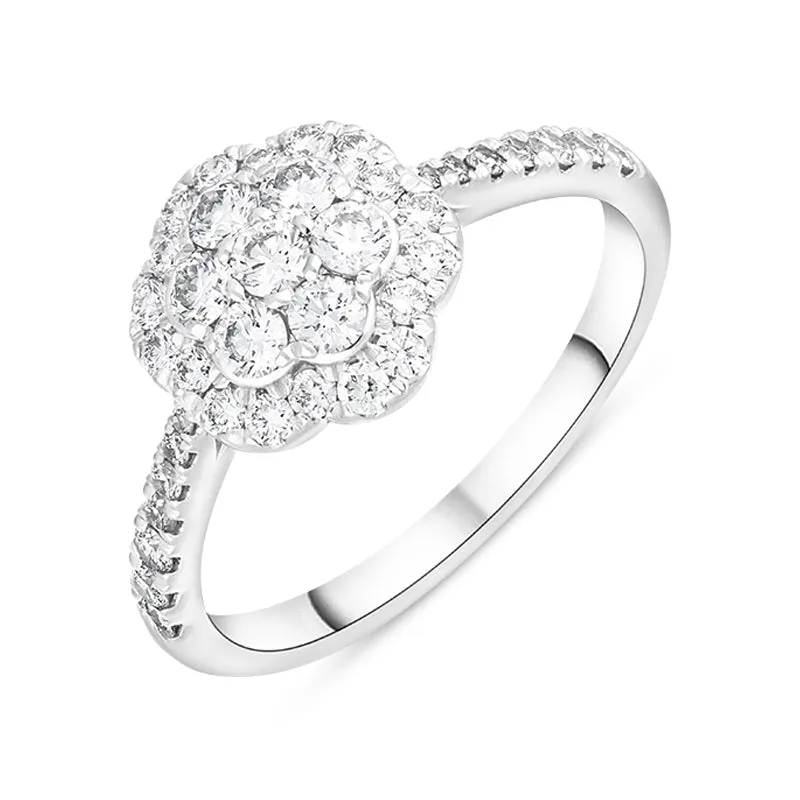 Platinum 0.68ct Diamond Shoulder Set Cluster Ring