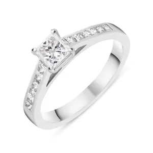 Platinum 0.70ct Diamond Princess Cut Shoulder Solitaire Ring D
