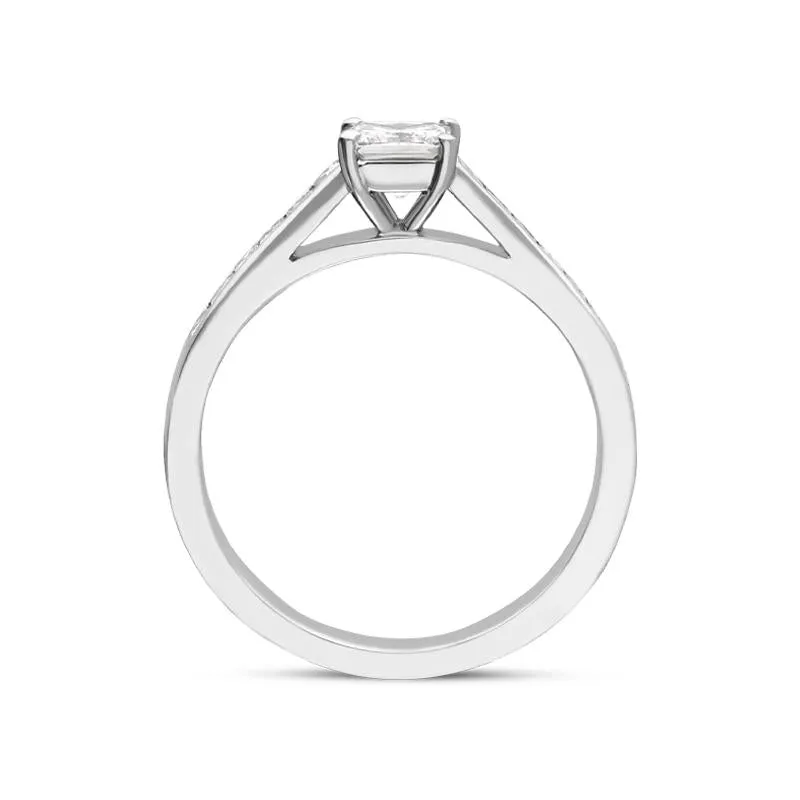 Platinum 0.70ct Diamond Princess Cut Shoulder Solitaire Ring D