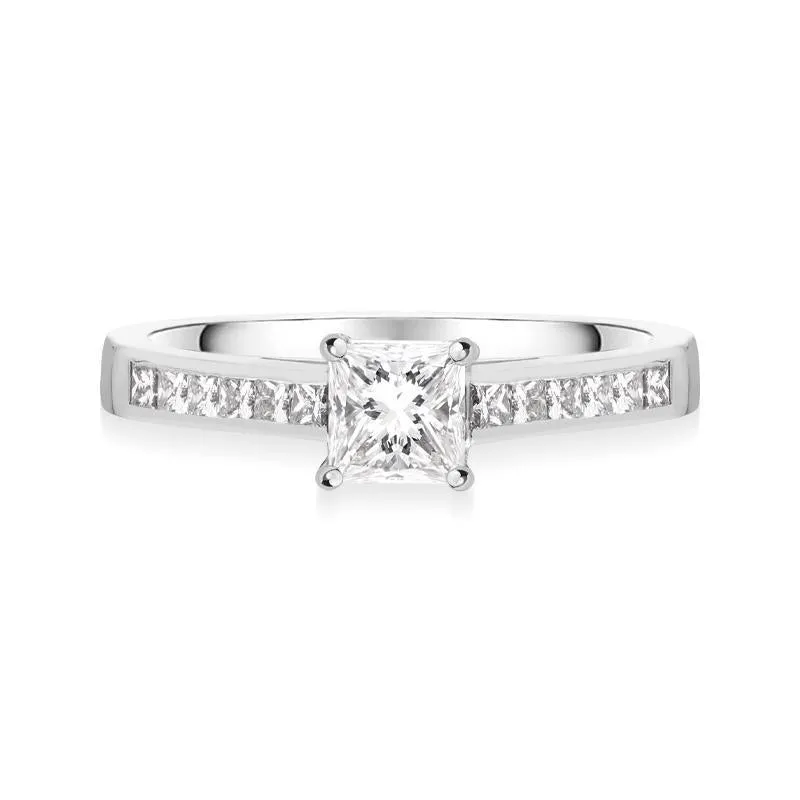 Platinum 0.70ct Diamond Princess Cut Shoulder Solitaire Ring D