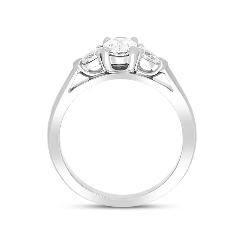 Platinum 0.72ct Diamond Oval and Pear Cut Three Stone Ring