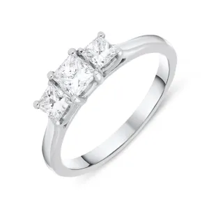 Platinum 0.77ct Diamond Princess Cut Trilogy Ring