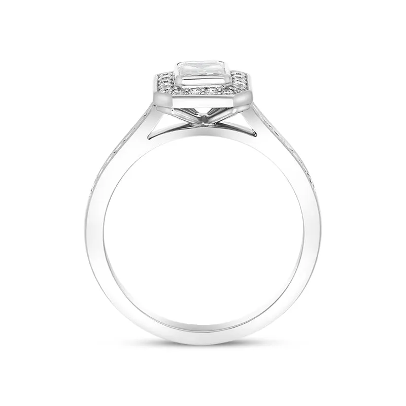 Platinum 0.78ct Diamond Shoulder Set Octagonal Cluster Ring