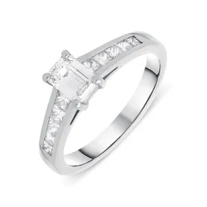 Platinum 0.80ct Diamond Emerald Cut Graduating Ring