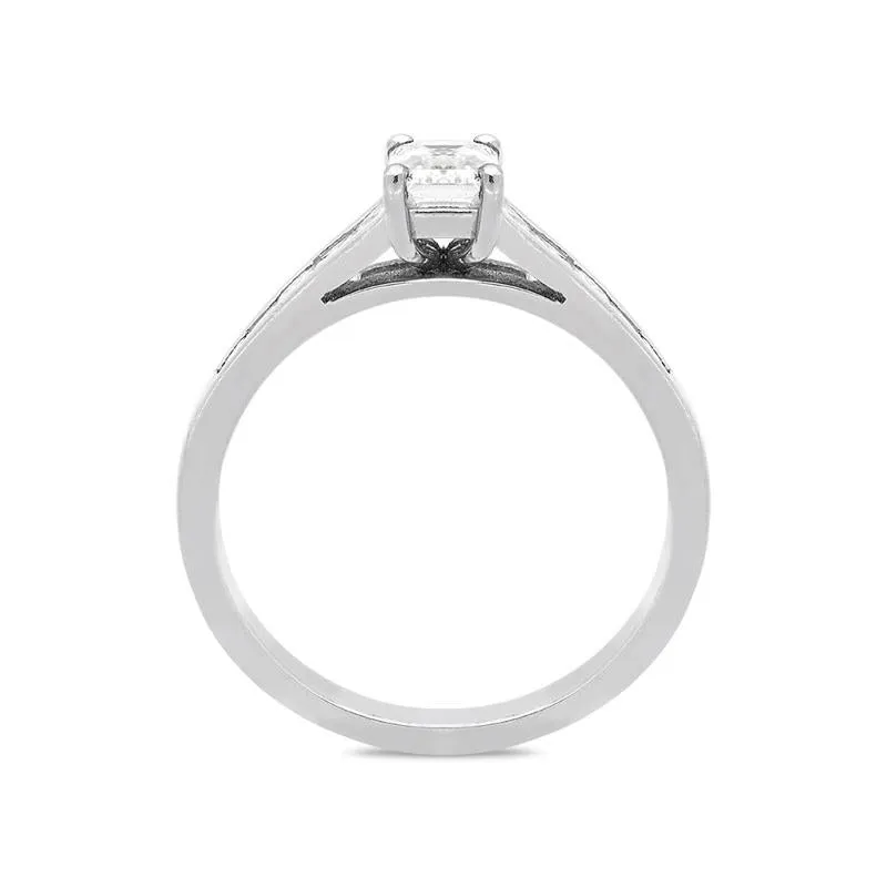 Platinum 0.80ct Diamond Emerald Cut Graduating Ring
