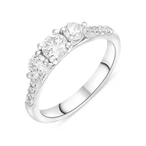 Platinum 0.85ct Diamond Shoulder Set Three Stone Ring