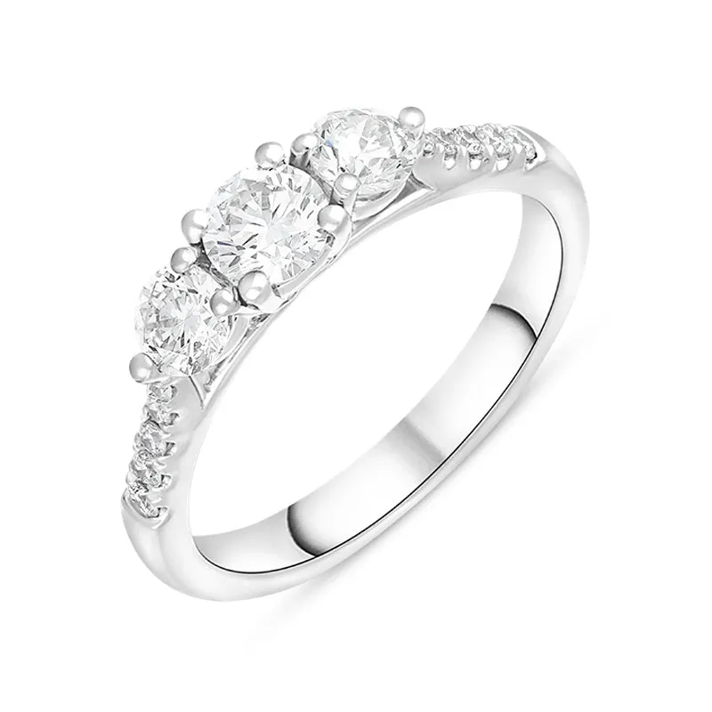 Platinum 0.85ct Diamond Shoulder Set Three Stone Ring