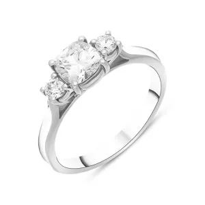 Platinum 0.89ct Diamond Cushion Cut Three Stone Ring