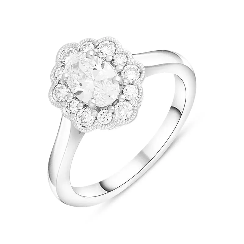 Platinum 1.00ct Diamond Oval Cluster Ring