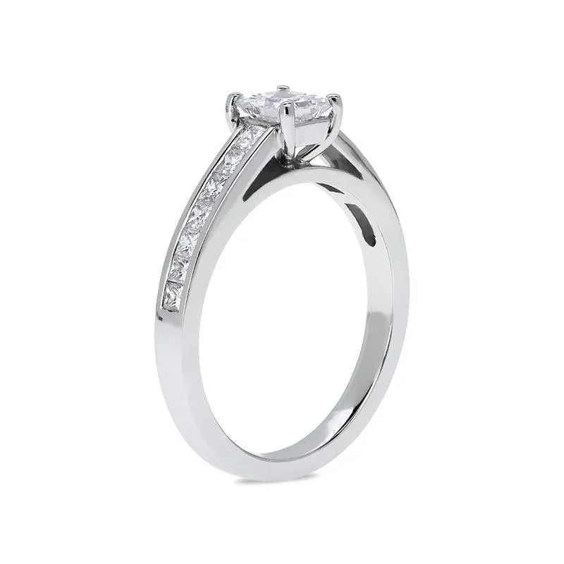 Platinum 1.02ct Diamond Princess Cut Shoulder Solitaire Ring