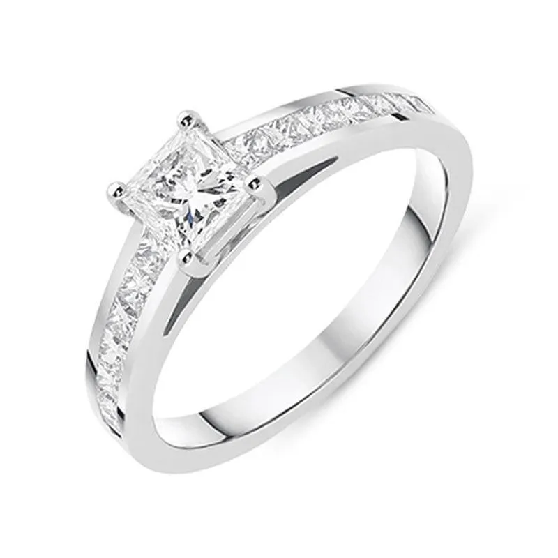 Platinum 1.02ct Diamond Princess Cut Shoulder Solitaire Ring