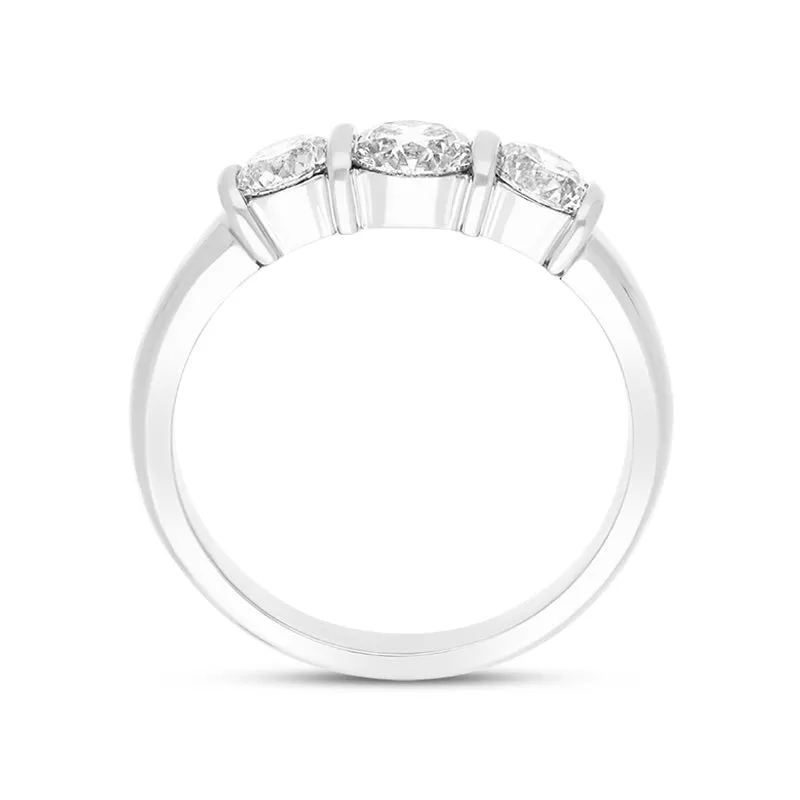 Platinum 1.03ct Diamond Round Brilliant Cut Three Stone Bar Set Ring