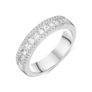 Platinum 1.08ct Diamond Triple Row Wedding Half Eternity Ring
