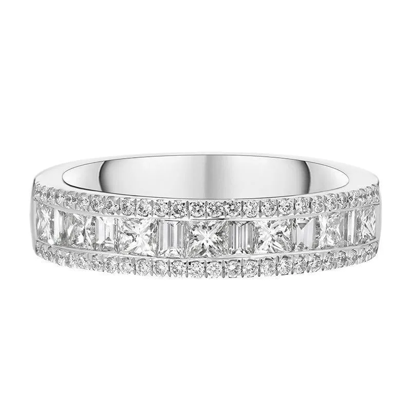 Platinum 1.08ct Diamond Triple Row Wedding Half Eternity Ring