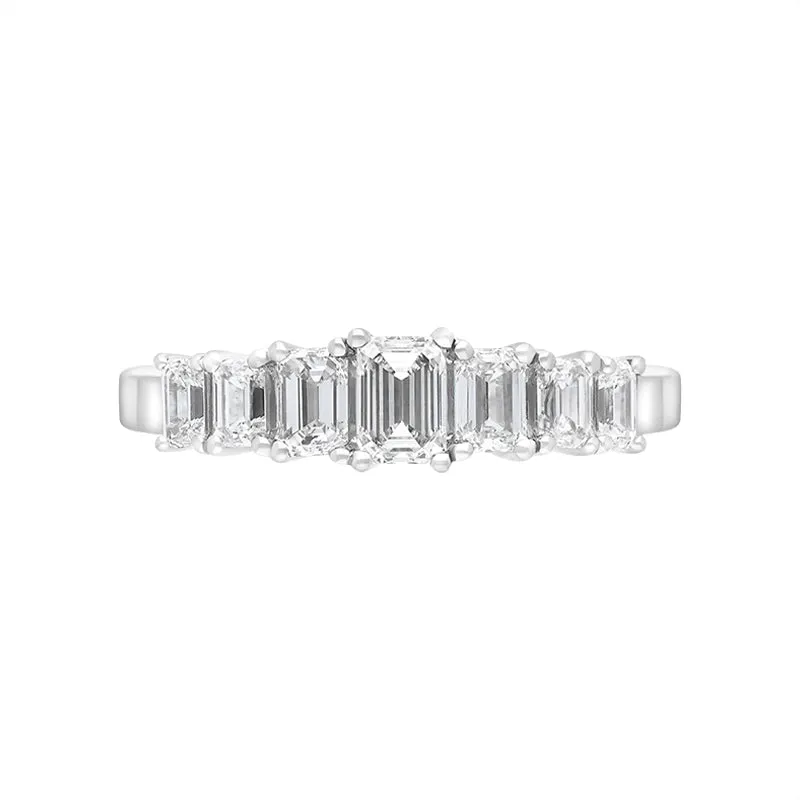 Platinum 1.16ct Diamond Emerald Cut Graduated Half Eternity Ring