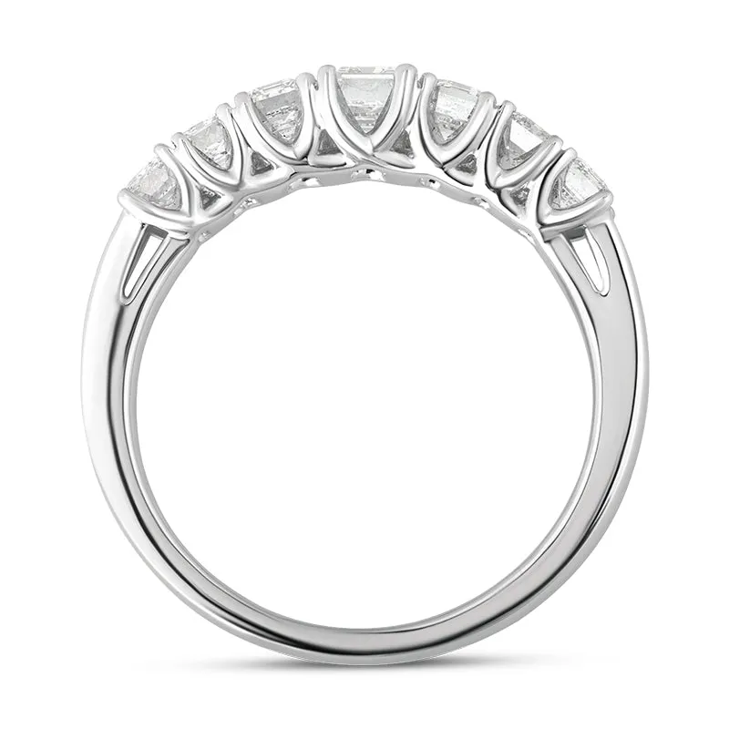 Platinum Diamond Emerald Cut Claw Set Half Eternity Ring