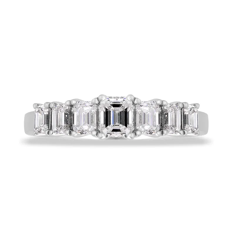 Platinum Diamond Emerald Cut Claw Set Half Eternity Ring