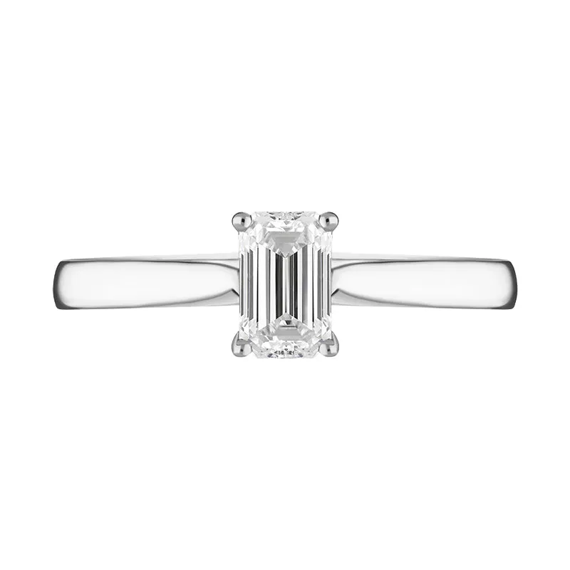 Platinum Diamond Emerald Cut Solitaire Ring