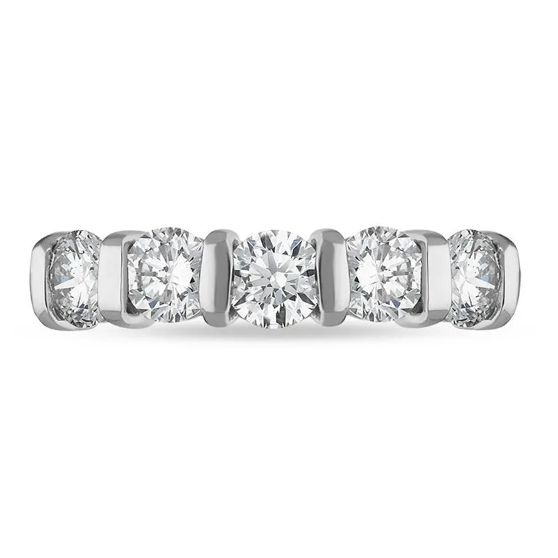 Platinum Diamond Five Stone Bar Set Half Eternity Ring