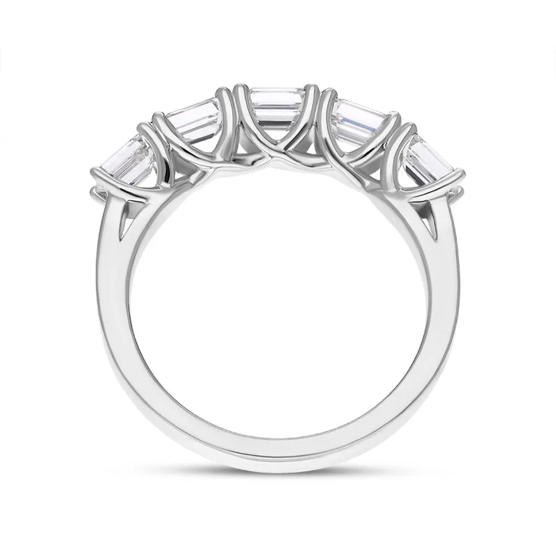 Platinum Diamond Five Stone Emerald Cut Half Eternity Ring