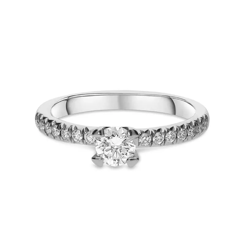 Platinum Diamond Round Brilliant Shoulder Solitaire Ring