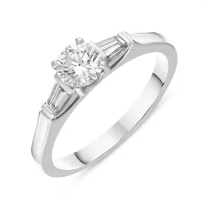 Platinum Diamond Round Brilliant Tapered Baguette Cut Three Stone Ring