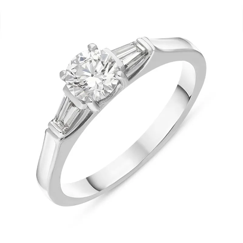 Platinum Diamond Round Brilliant Tapered Baguette Cut Three Stone Ring