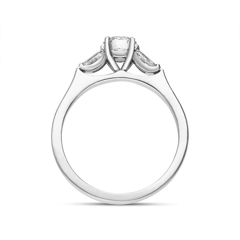 Platinum Diamond Round Brilliant Tapered Baguette Cut Three Stone Ring
