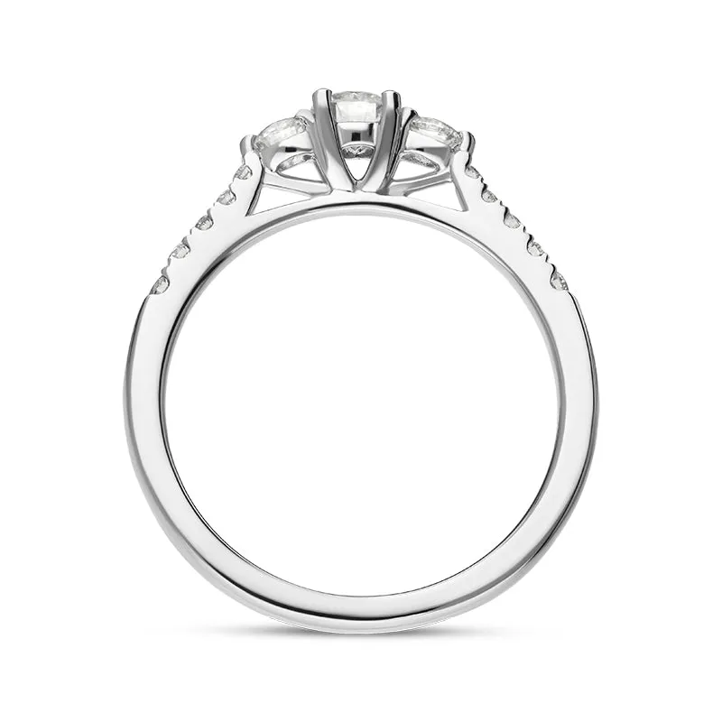 Platinum Diamond Three Stone Oval Cut Ring