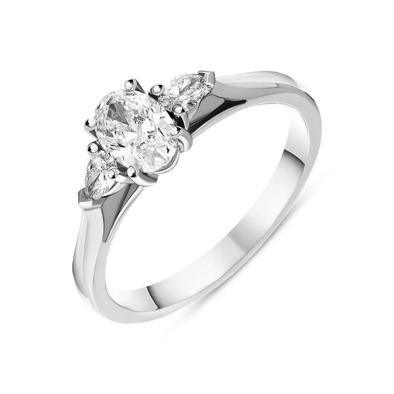 Platinum Diamond Three Stone Trilogy Oval and Pear Cut Ring
