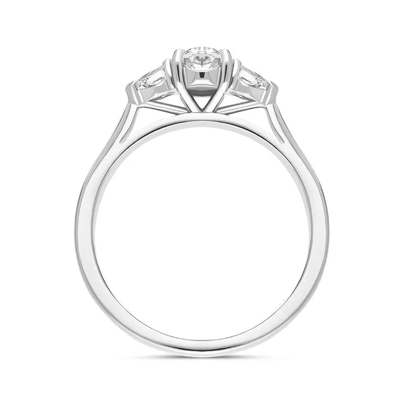 Platinum Diamond Three Stone Trilogy Oval and Pear Cut Ring